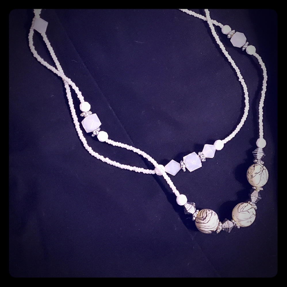 FREE W/PURCHASE - ADD TO A BUNDLE Long, white, beaded double necklace